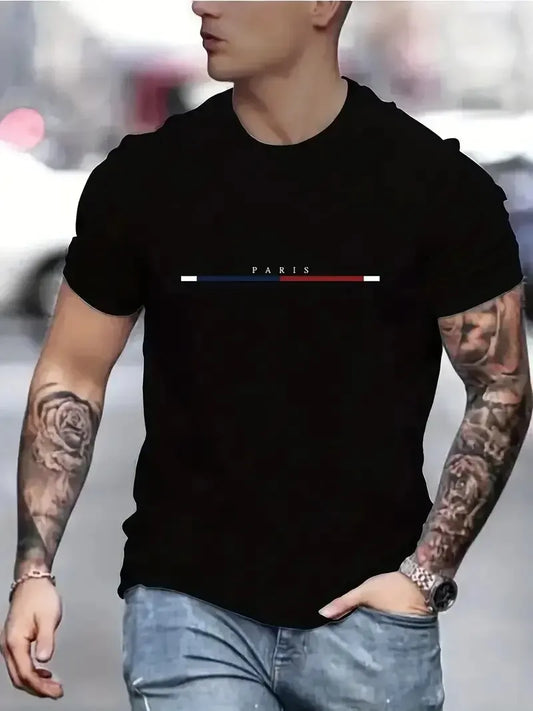 2025 New Digital Print Super Elastic Casual Short-Sleeved Men's Daily Party Home Social T-Shirt Solid Color Vintage Streetwear