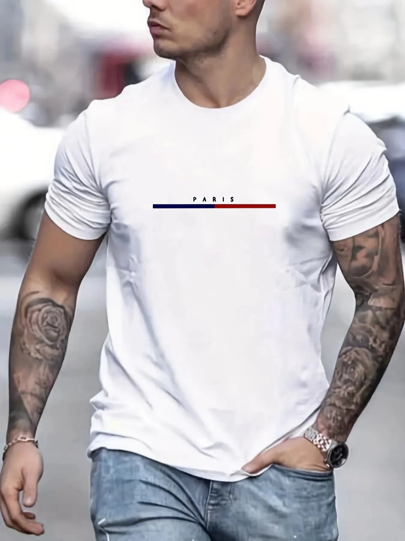2025 New Digital Print Super Elastic Casual Short-Sleeved Men's Daily Party Home Social T-Shirt Solid Color Vintage Streetwear